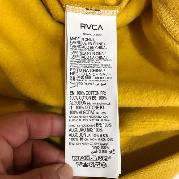 RVCA Matty Hoodie Men’s Size M Color Yelow Kangaroo Pocket Pullover 100% Cotton - Picture 6 of 14